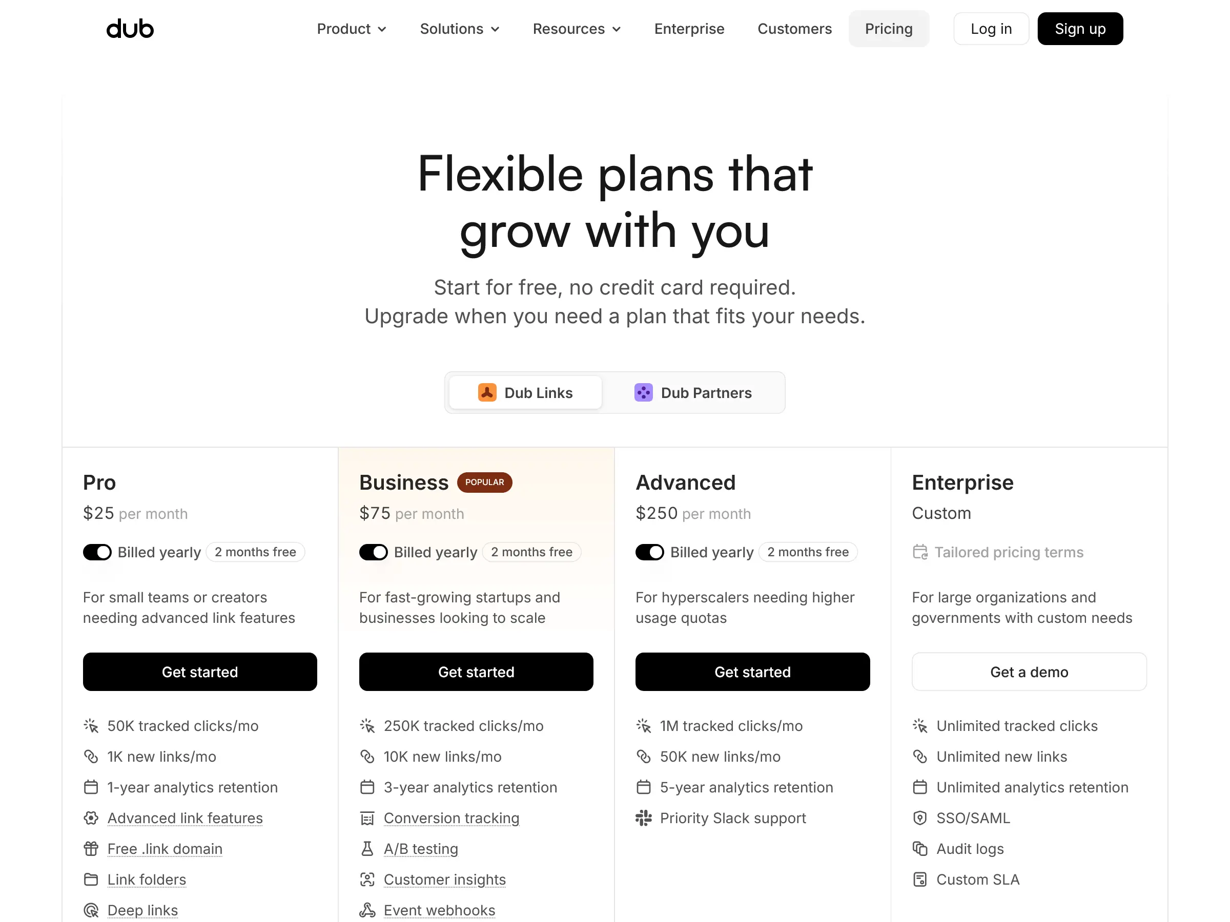 Screenshot of Dub Pricing Page